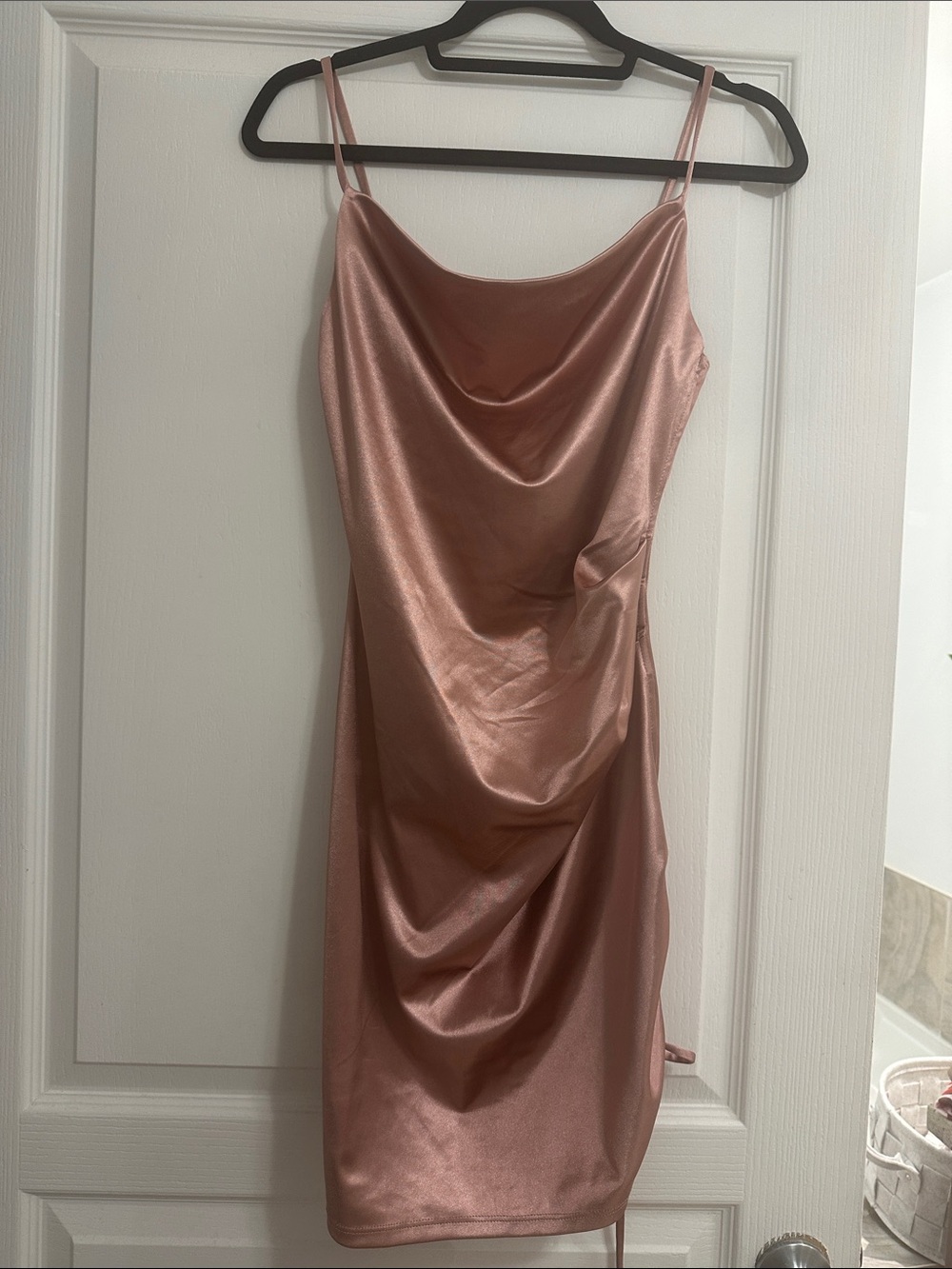 Emerald Sundae Satin Cowl Mini Dress in Dusty Rose